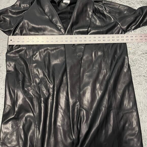 Kenneth Cole New York Faux Leather Buttery Soft Black Trench Overcoat Large - Picture 7 of 8